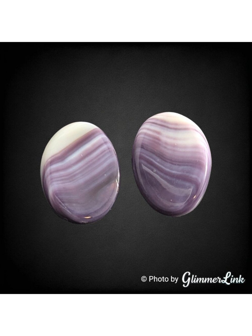 Vintage Purple White Banded Glass Oval Screw Back Earrings Silver Tone